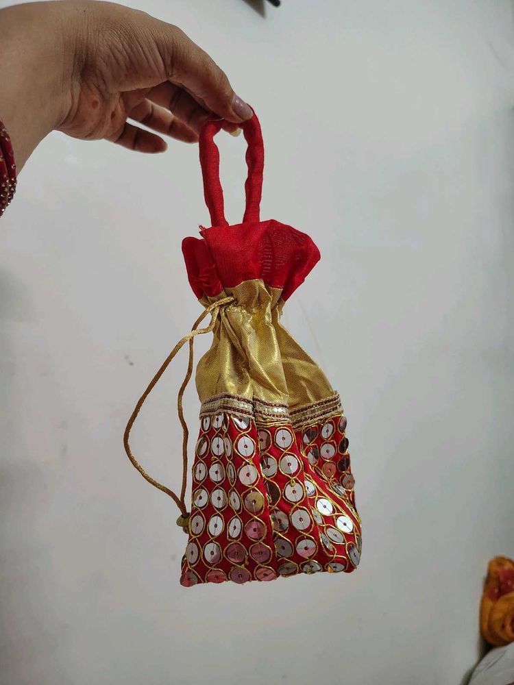 Red &amp; Gold Potli Bag