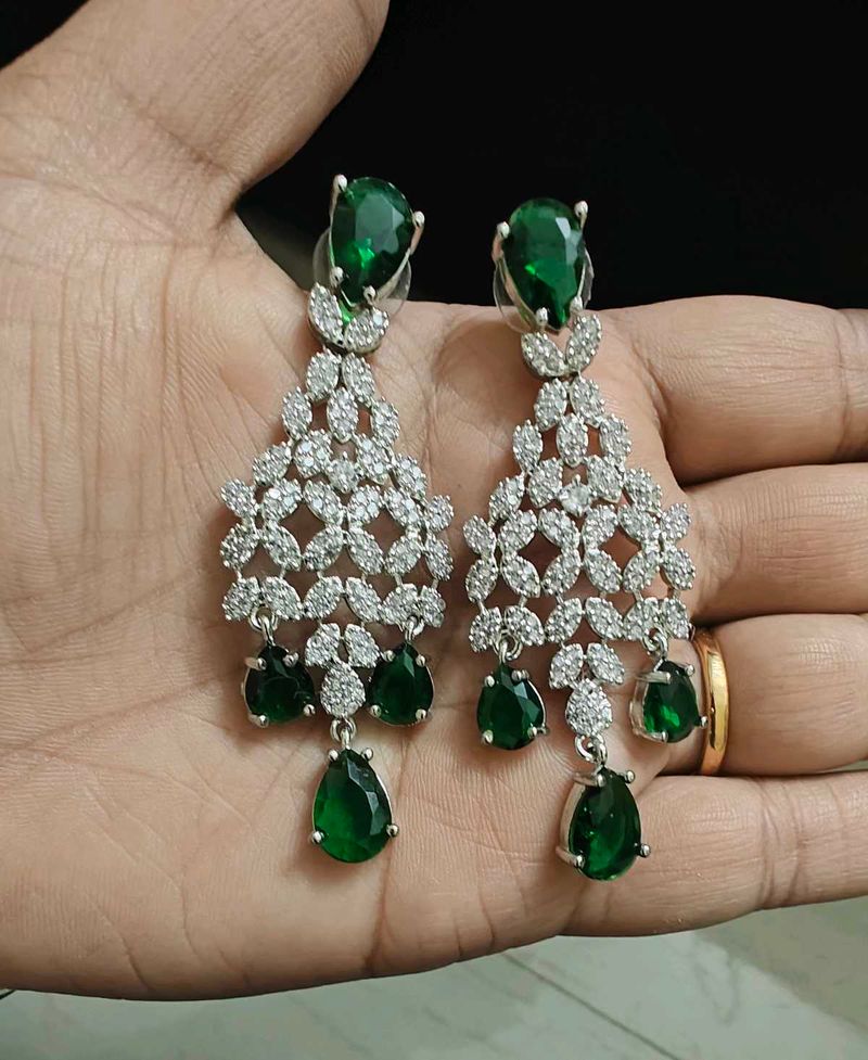 Emerald &amp; Diamond Chandelier Earrings