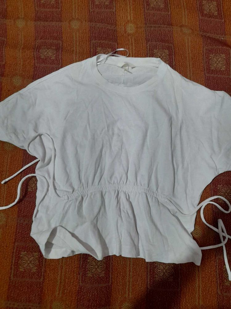 H&amp;m cute White Peplum Tie-Up Top