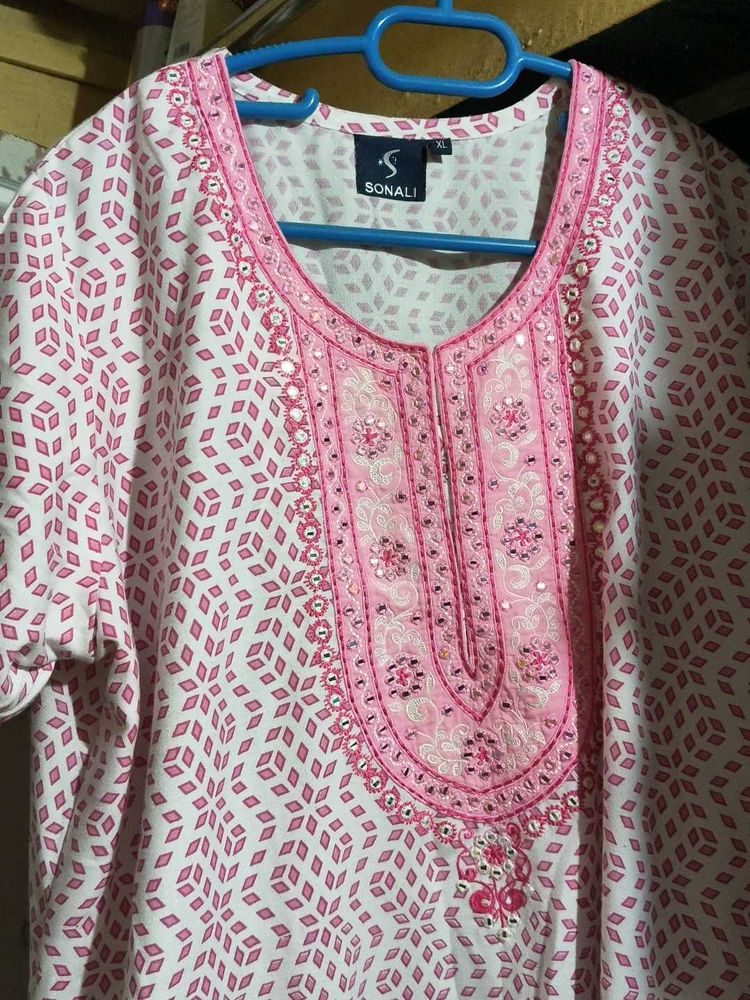 Elegant Pink Embroidered nighty