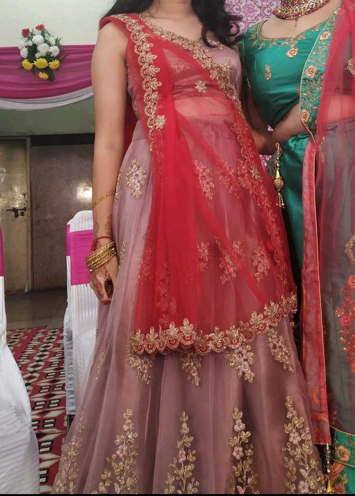 Brown and Red lehenga combo
