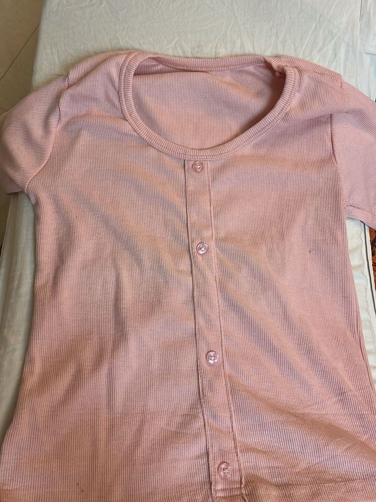 Pink Textured Button-Up Blouse
