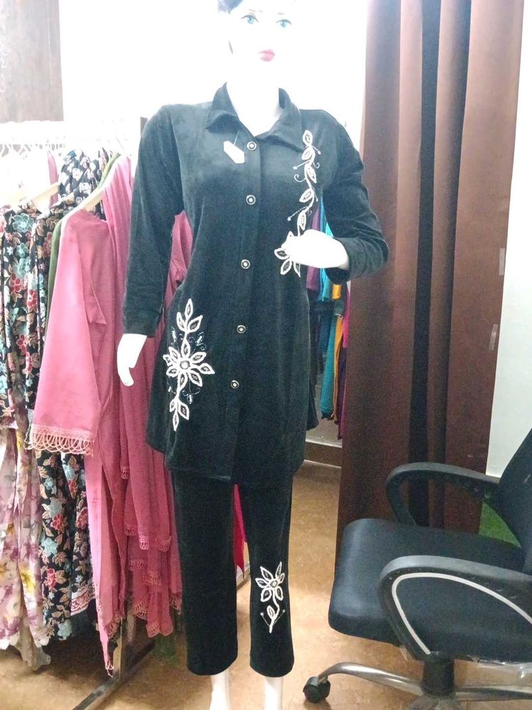 Party Wear Elegant Black Embroidered coord Set