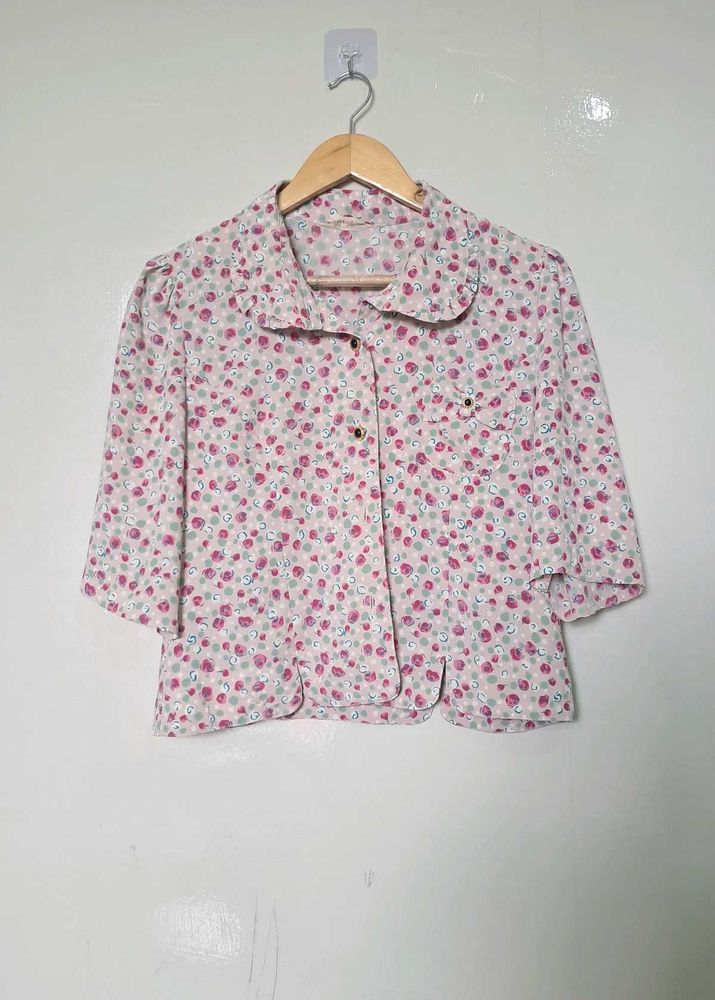 Chic Floral Print Cropped Blouse