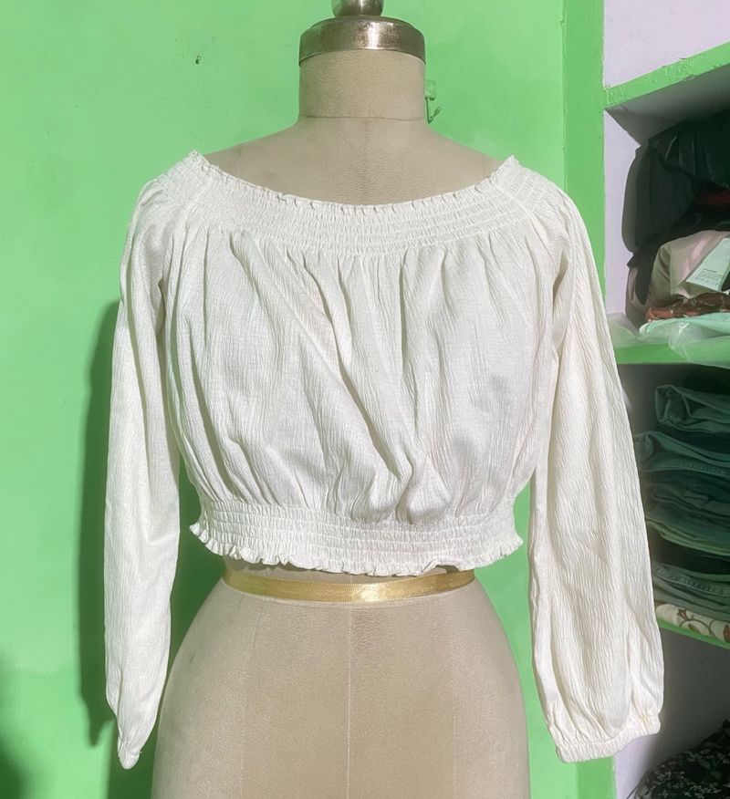 Off-Shoulder Smocked Crop Top