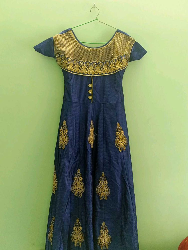 Elegant Blue &amp; Gold Ethnic Gown