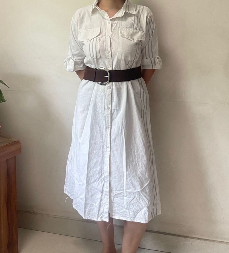 Classic White Button-Down Shirt Dress