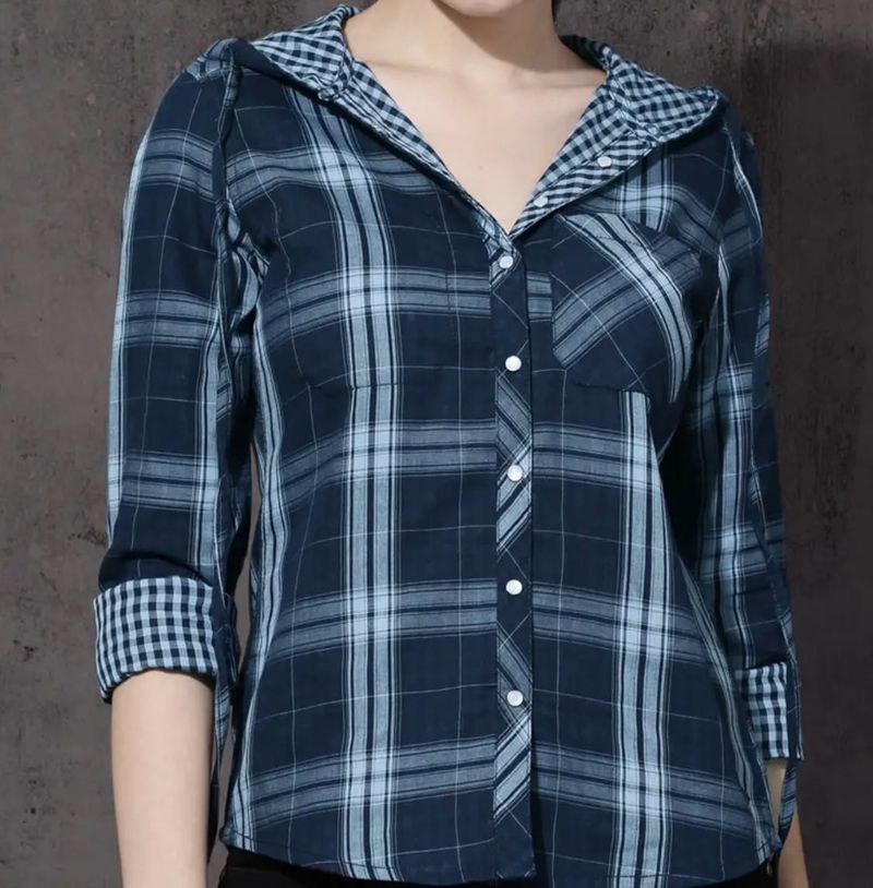 Blue Plaid Hooded Shirt