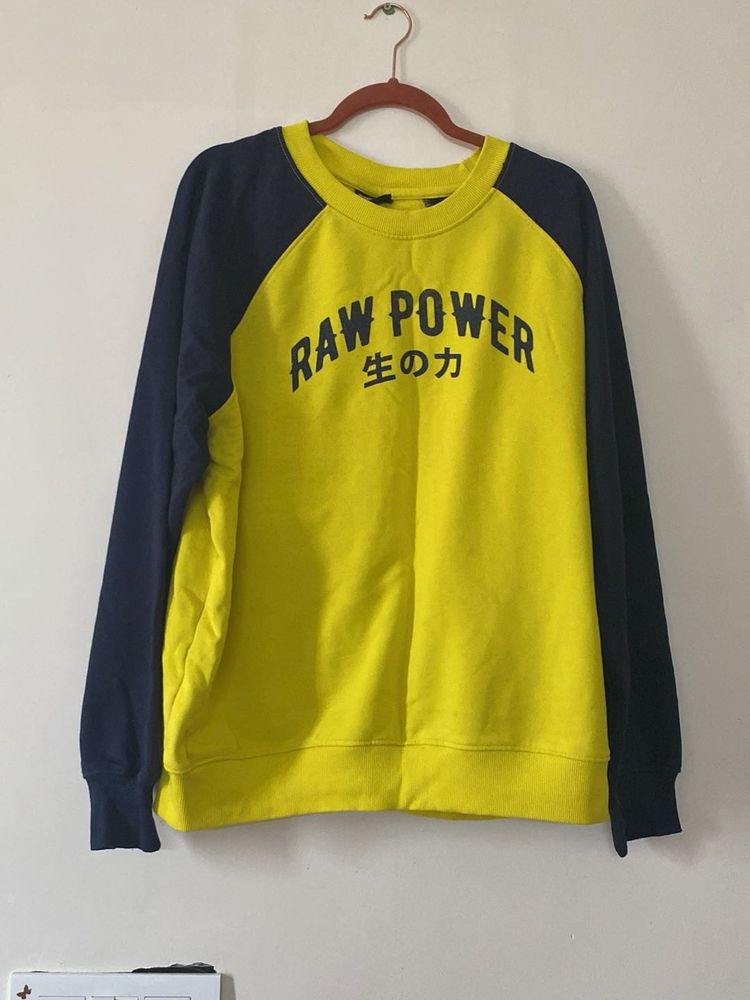Yellow &amp; Navy "RAW POWER" Graphic Sweatshirt