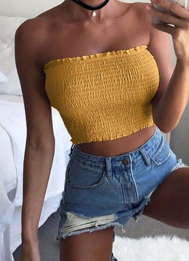 Y2k yellow Smocked Tube Top