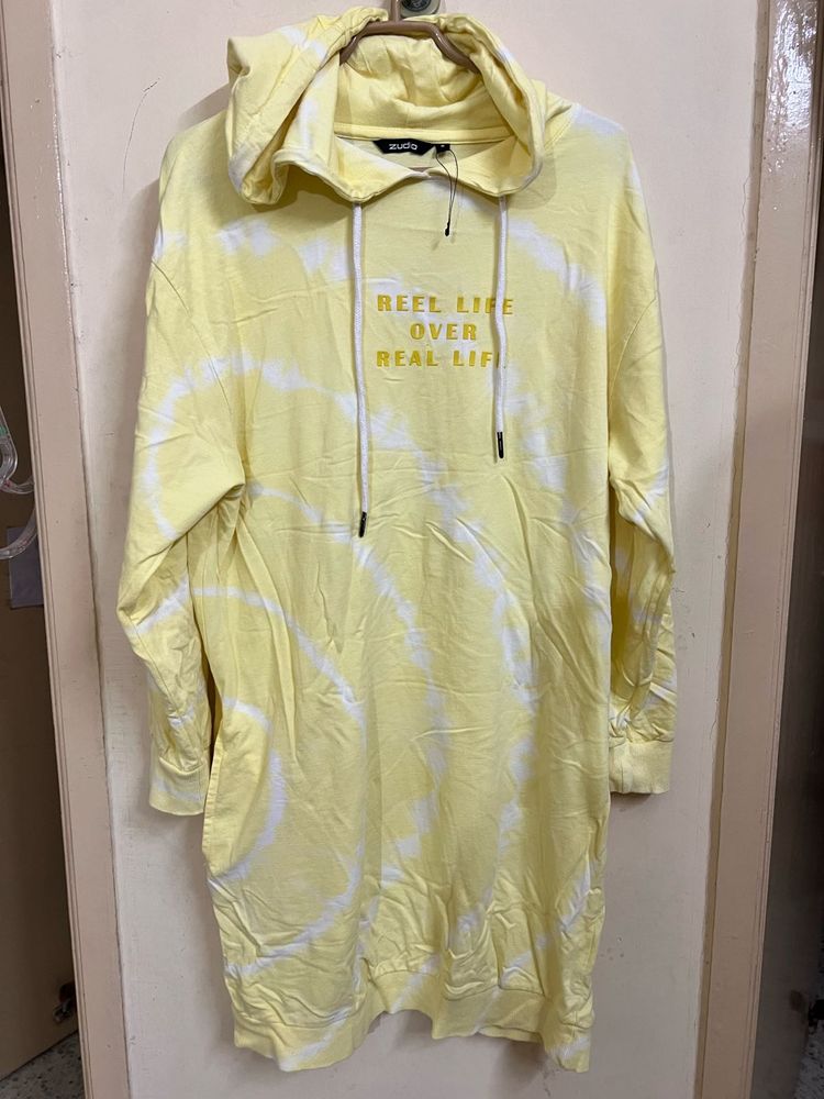 Yellow Tie-Dye Hoodie Dress