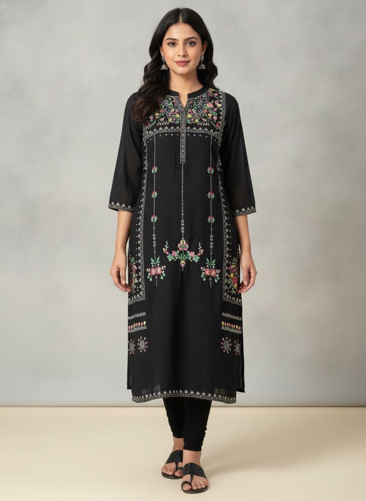W Black floral kurta