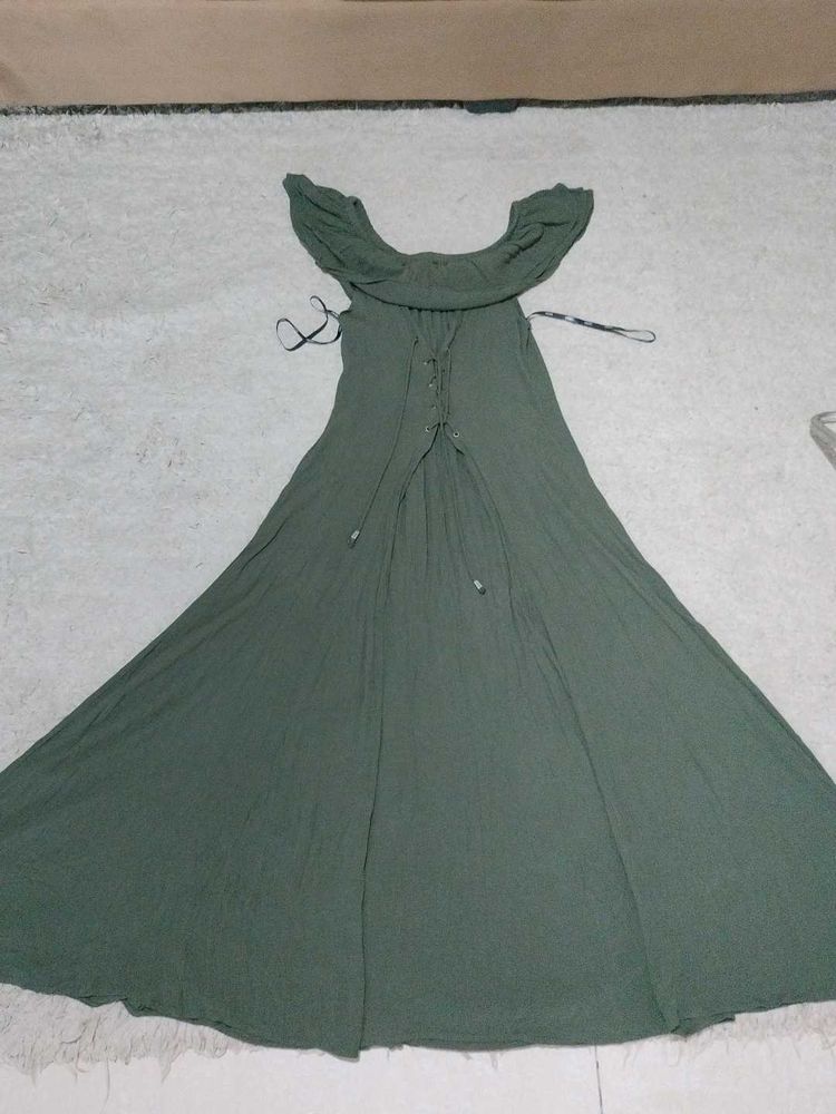 Olive Green Off-Shoulder Maxi Dress