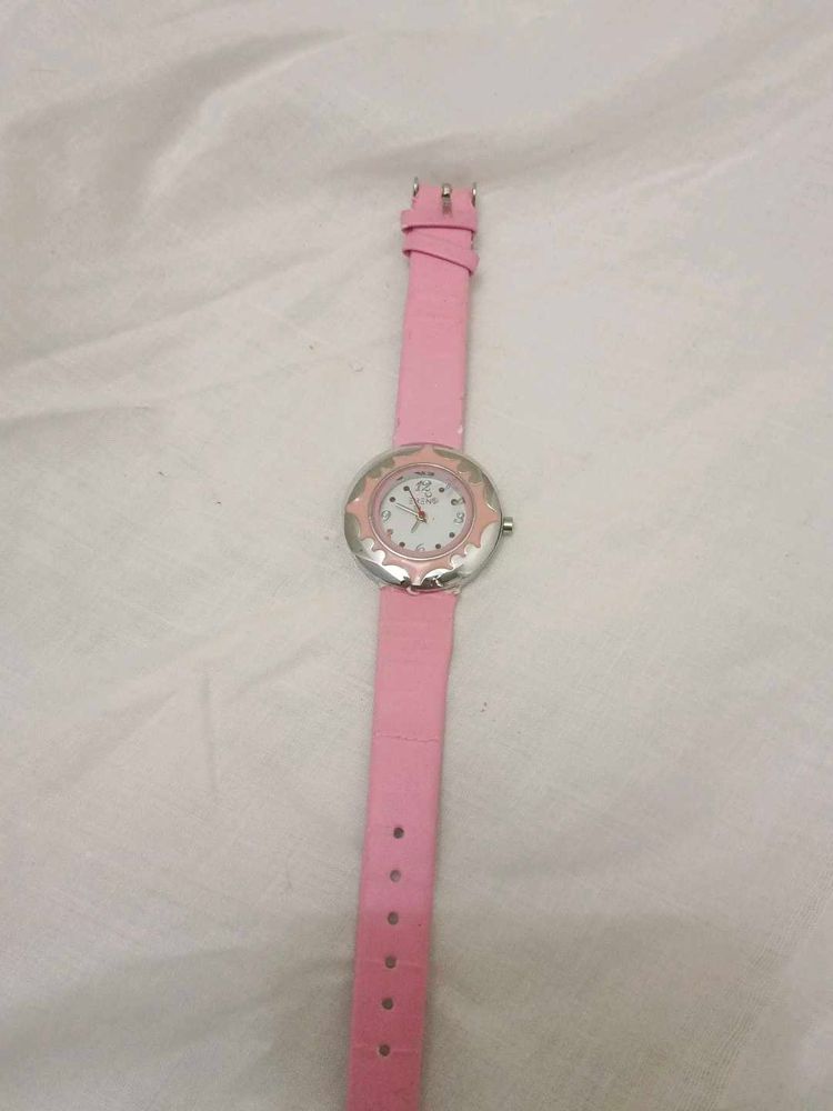 Pink Leather Strap Watch