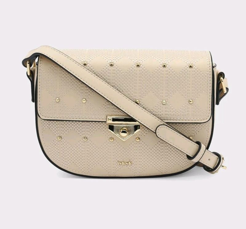 Iykyk Compact Beige Textured Sling Bag