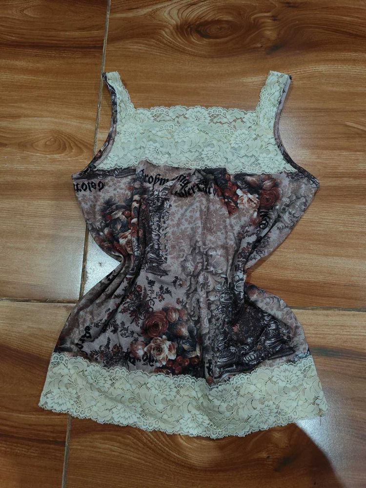 Floral Lace Trim Tank Top