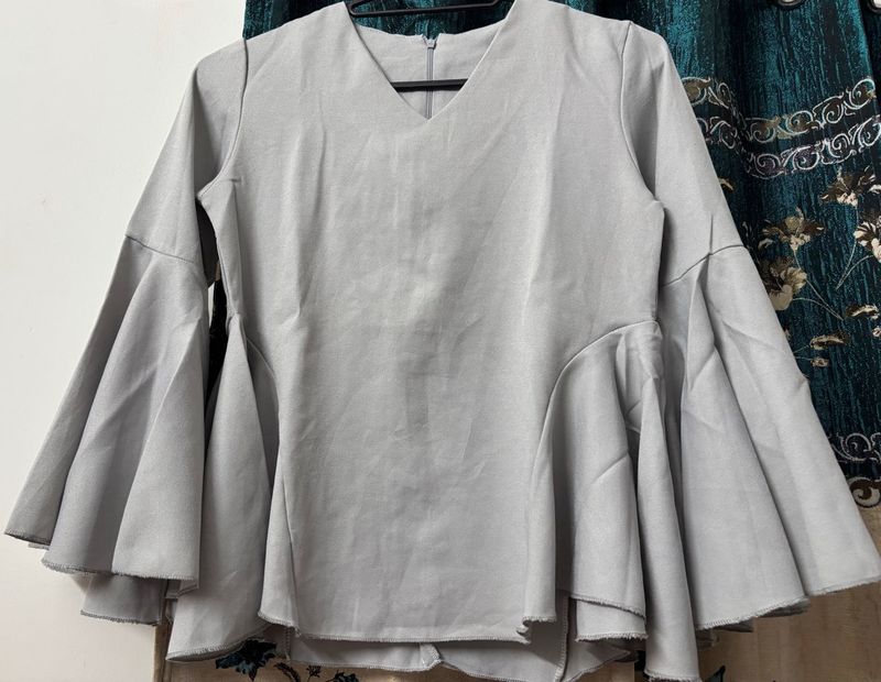 Grey Bell Sleeve Peplum Top