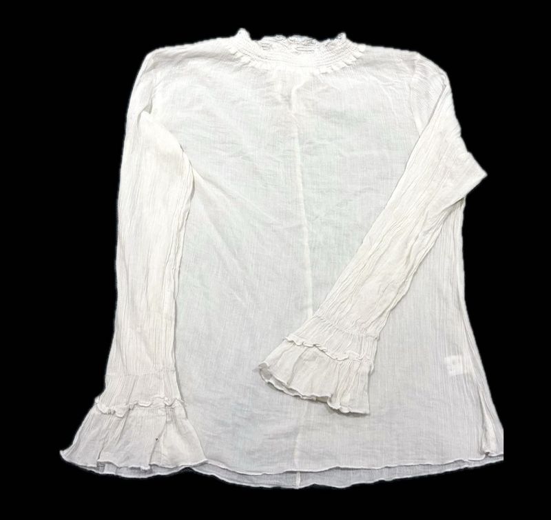 White Ruffled Neckline Top