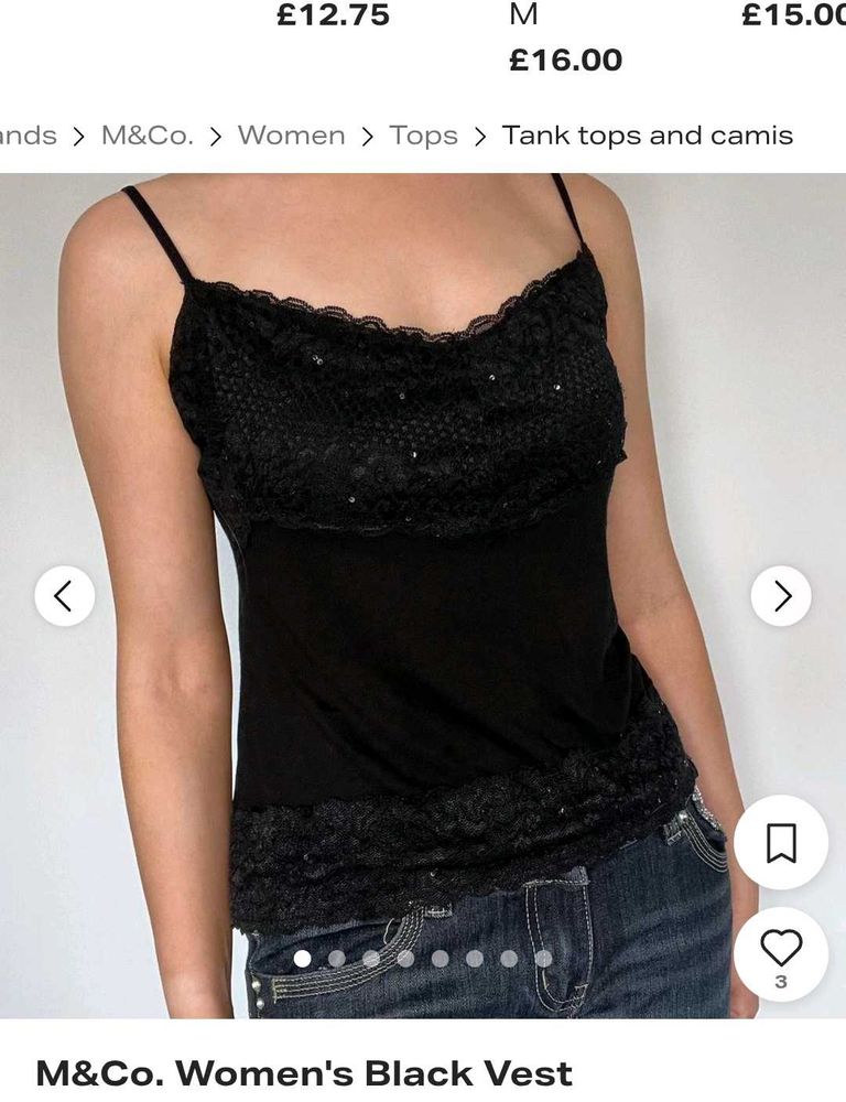 M&amp;Co Black Lace Trim Camisole Top