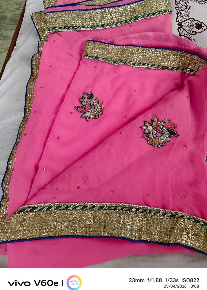 Elegant Pink Saree with Golden Border