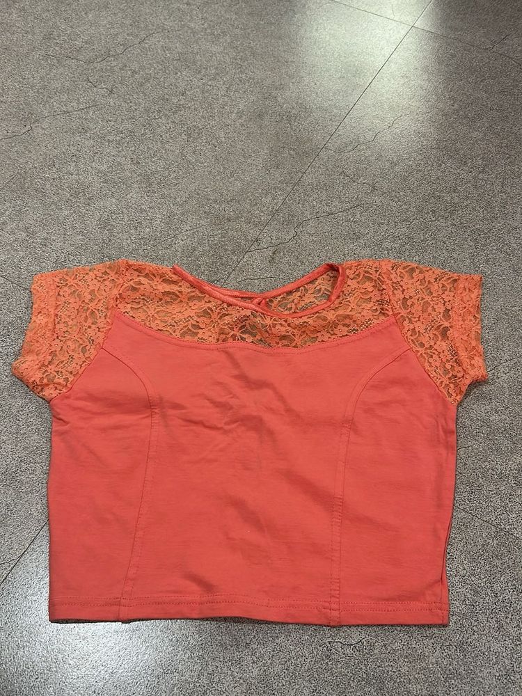 Coral Lace Sleeve Blouse