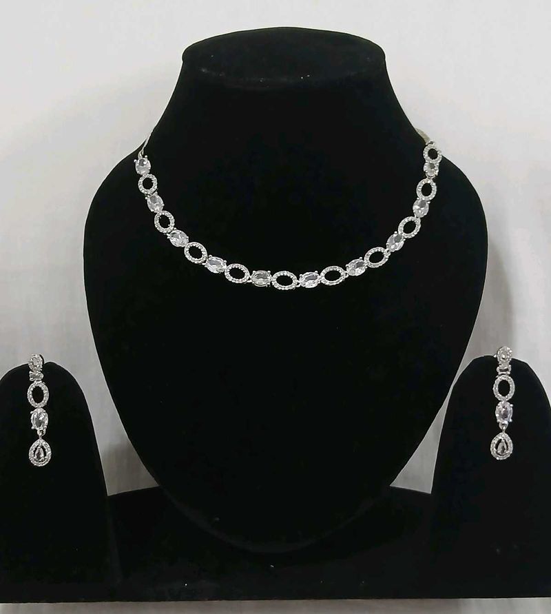 Elegant CZ Stone Necklace &amp; Earring Set