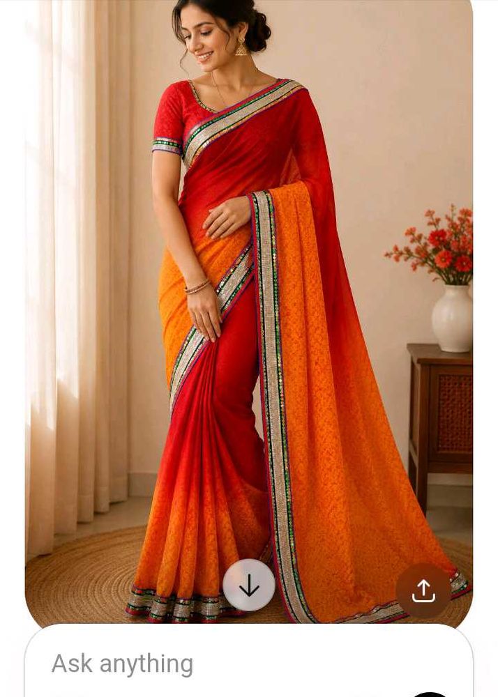 Vibrant Red &amp; Orange Ombre Saree