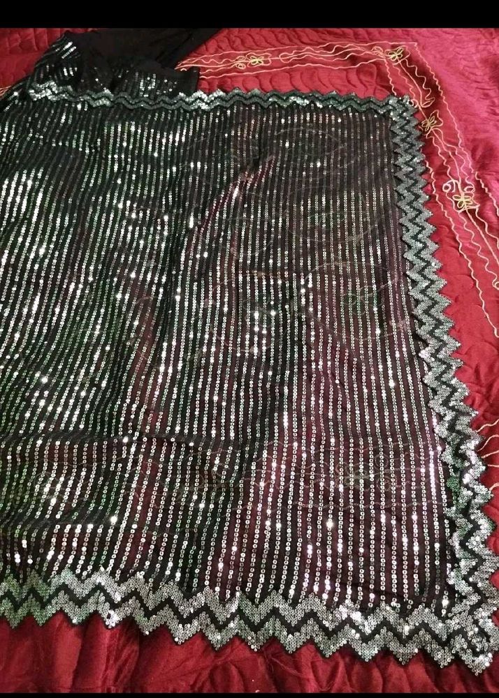 Sparkling Black Sequined Saree