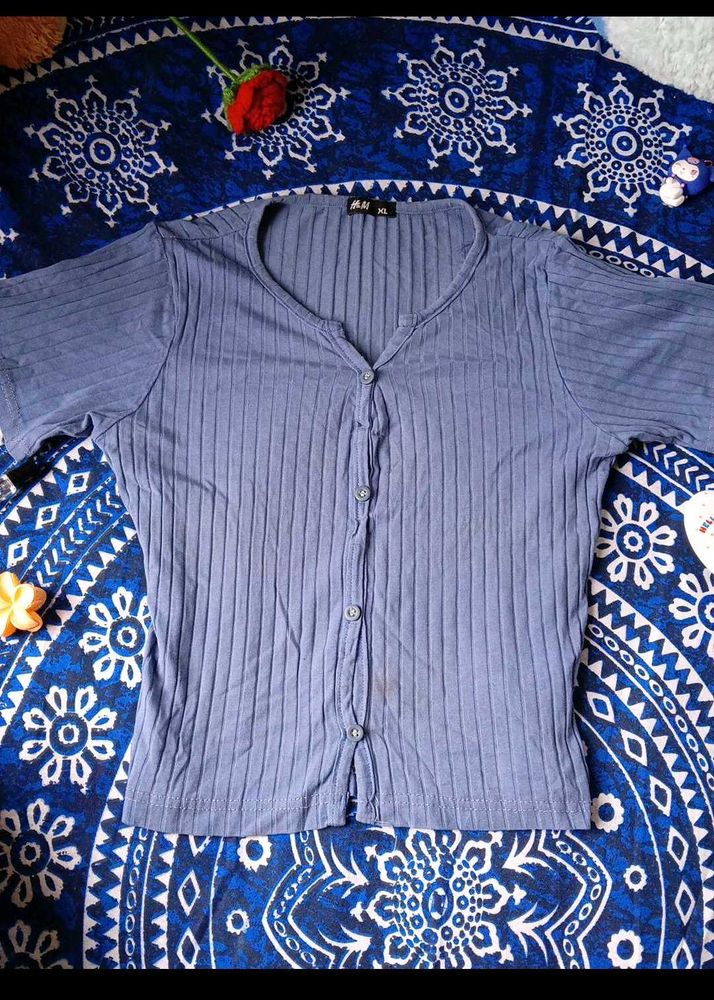 HnM Ribbed Button-Up Crop Top