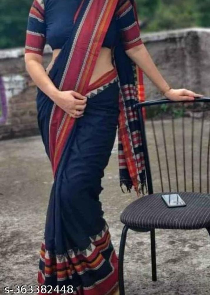 Elegant Navy Saree with Red Border