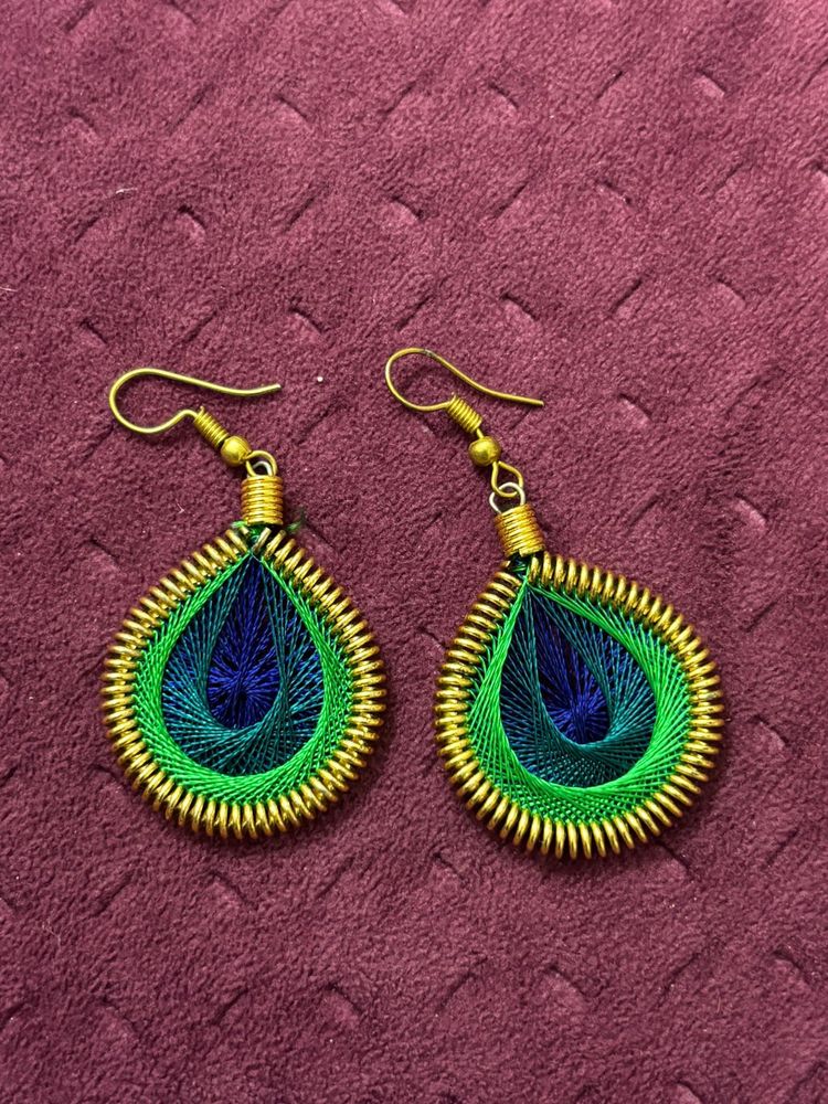 Peacock Feather Thread Earrings