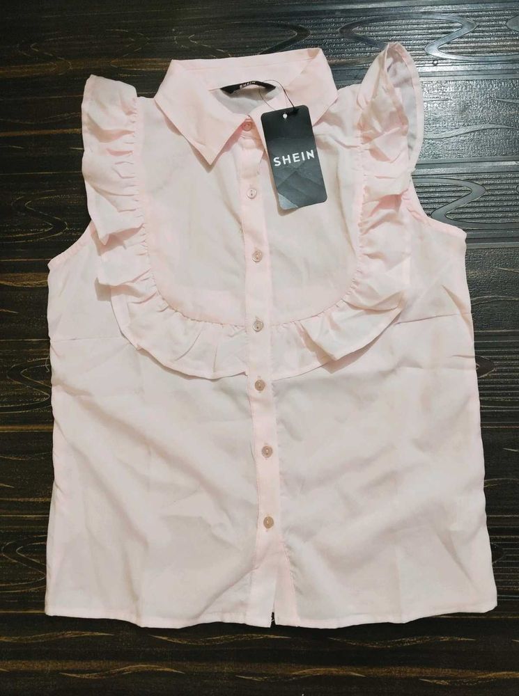 SHEIN Pink Ruffle Sleeveless Shirt