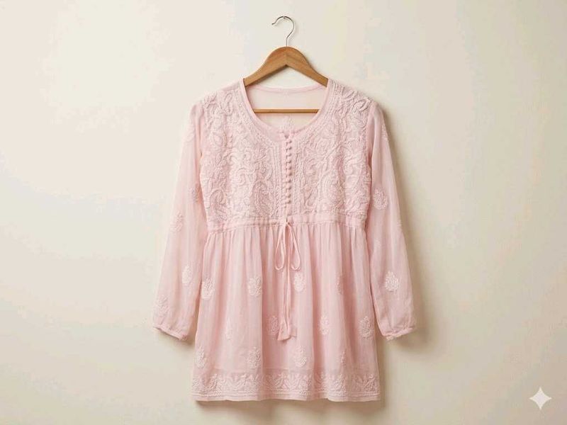 Pretty Pink Embroidered Chikankari Kurti