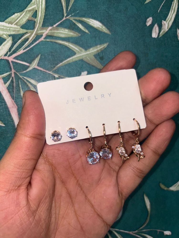 American Diamond &amp; Antitarnished Earring Set