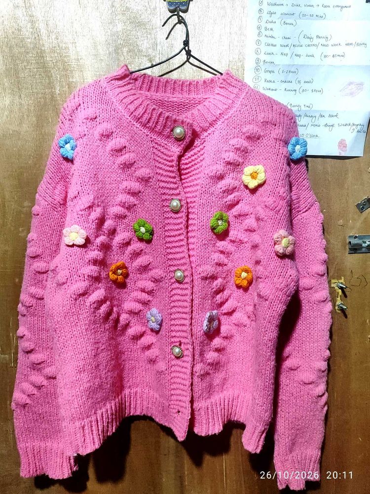 cute korean pink cardigan