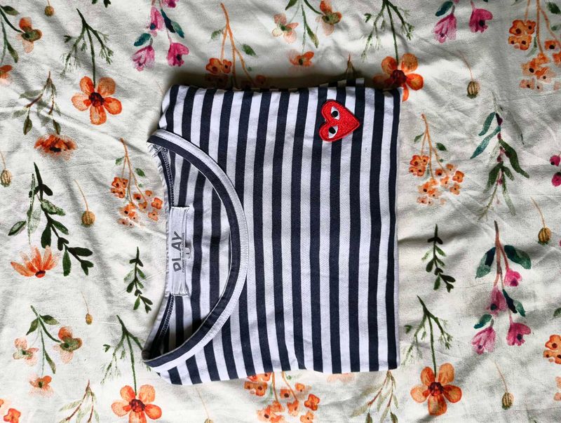 full sleeve horizontal line cdg tshirt