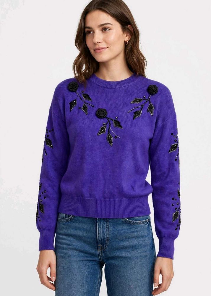 Embellished Purple Knit Sweater