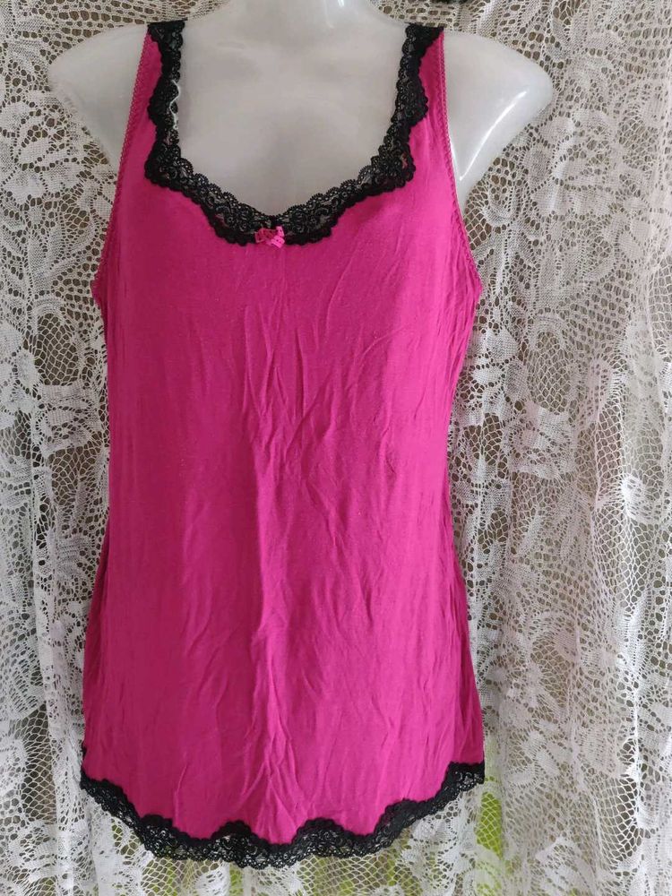Pink Camisole with Black Lace Trim