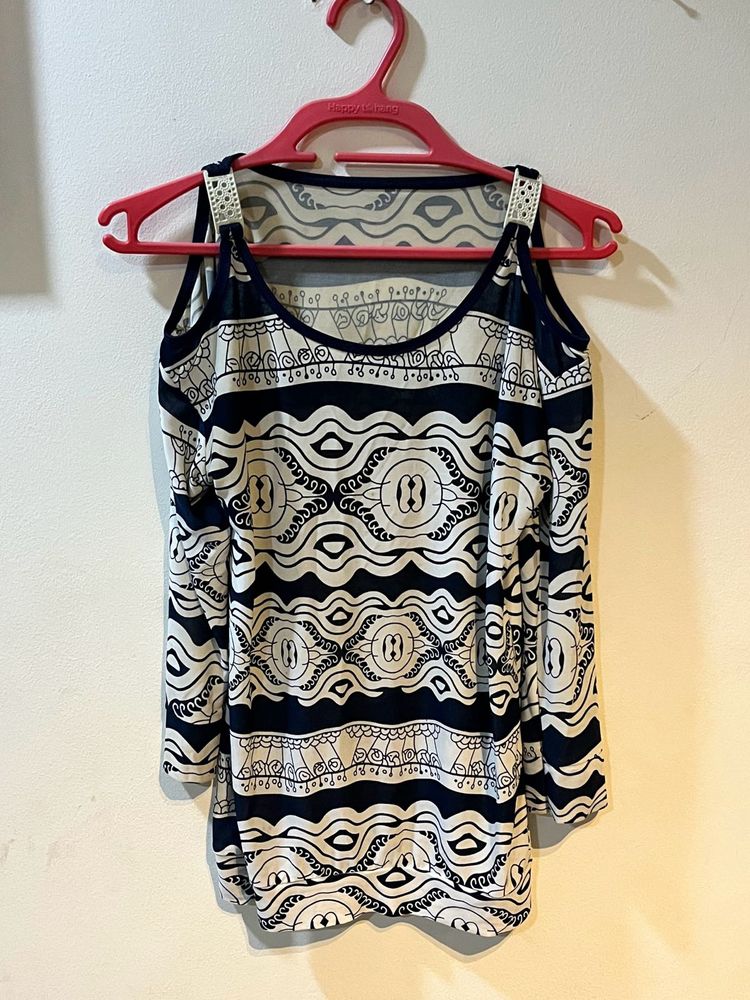 Blue Shoulder Cutout Top