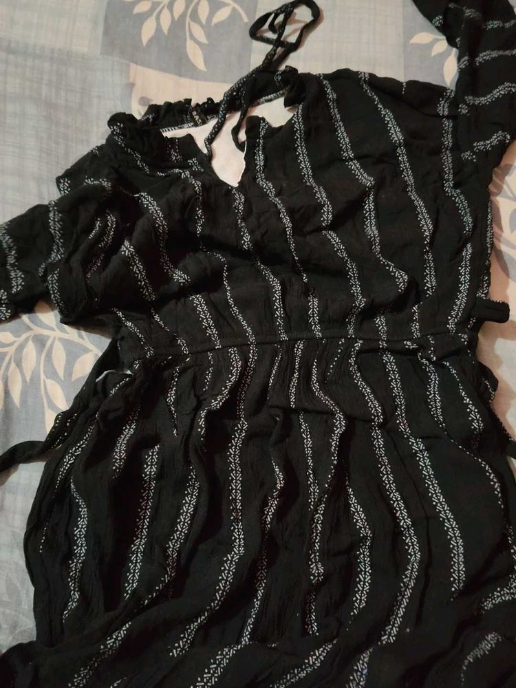 Black Striped Flowy Midi Dress