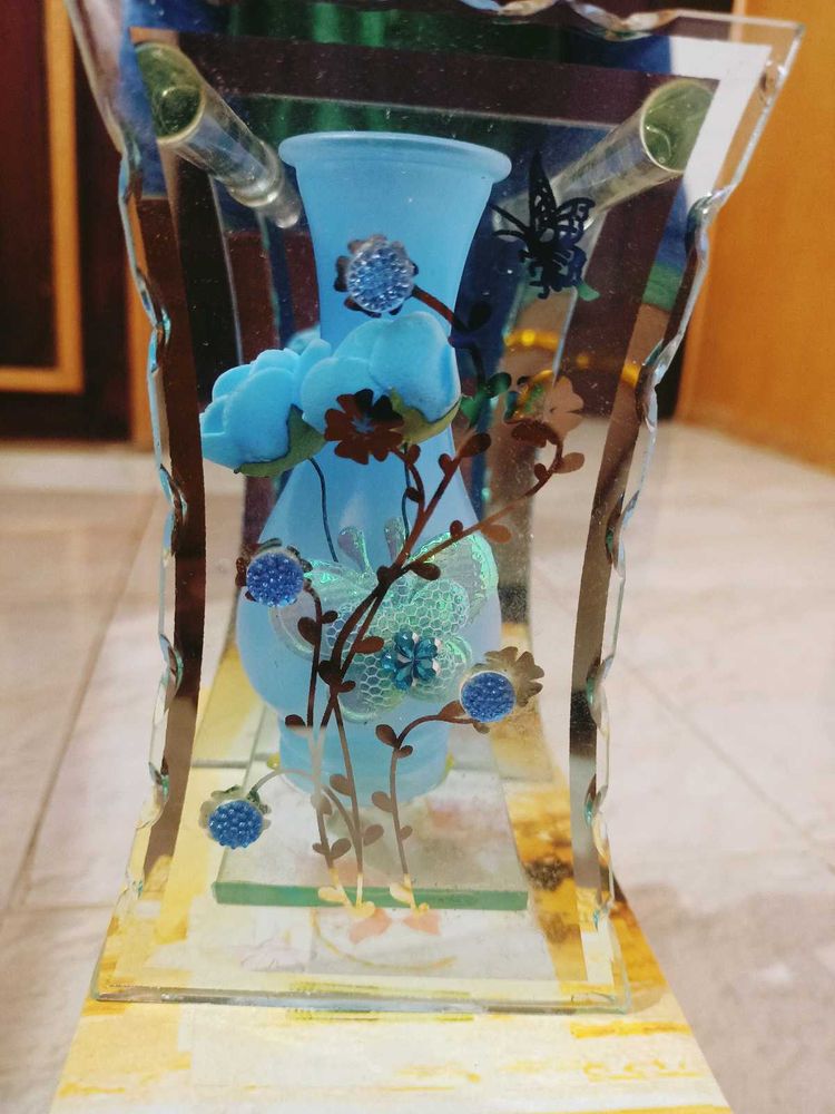 Decorative Blue Floral Glass Vase