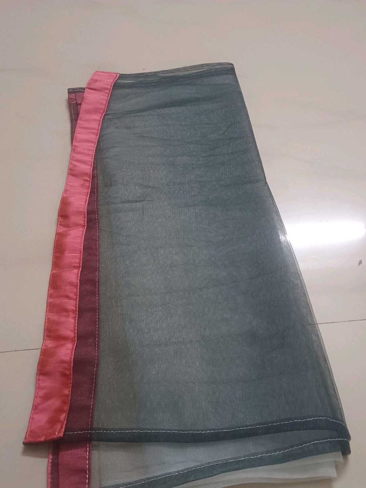 Beautiful Grey Dupatta with Pink Border