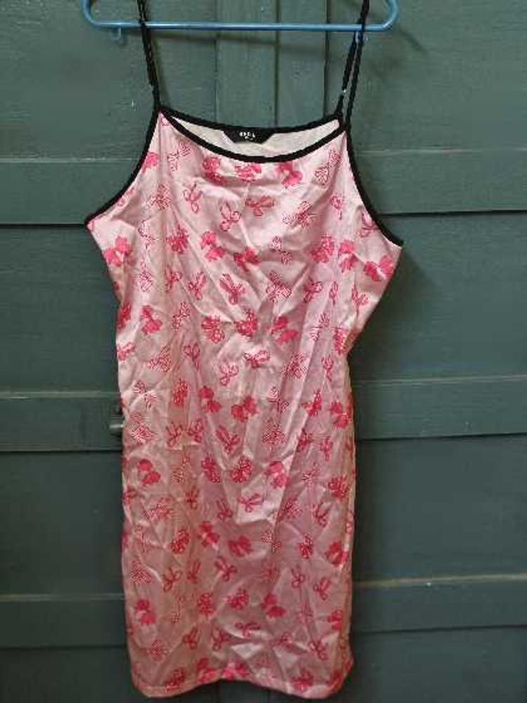 Pink Satin Cami Dress with Bows (Shein)