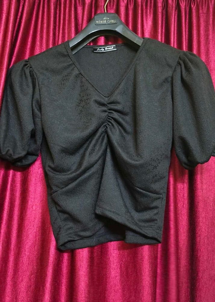 Chic Ruched Puff Sleeve Top(S)