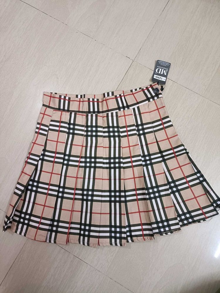 New Plaid Pleated Mini Skirt