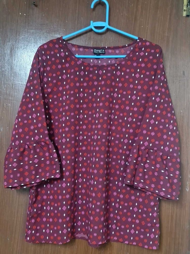 Printed Top with Bell Sleeves