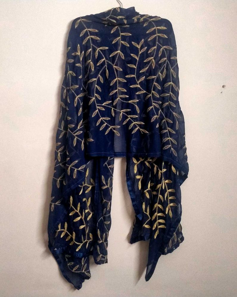 Embroidered Navy Blue Dupatta