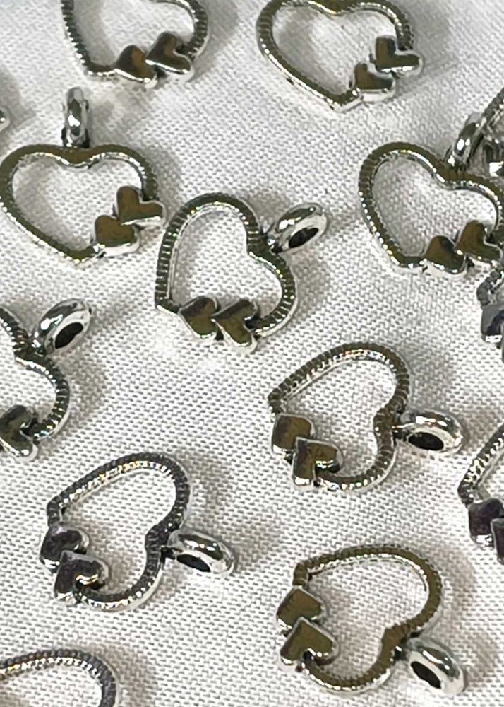 Heart Silver Metal Charms 10 pic Pendants