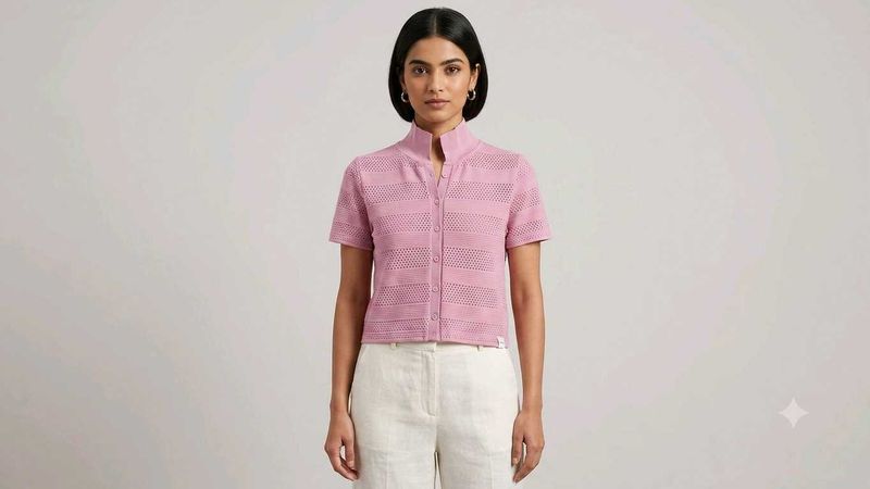 Pink Knitted Button-Down Top