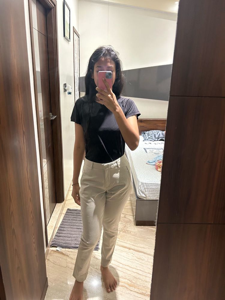 Classic Beige Straight Fit Trousers